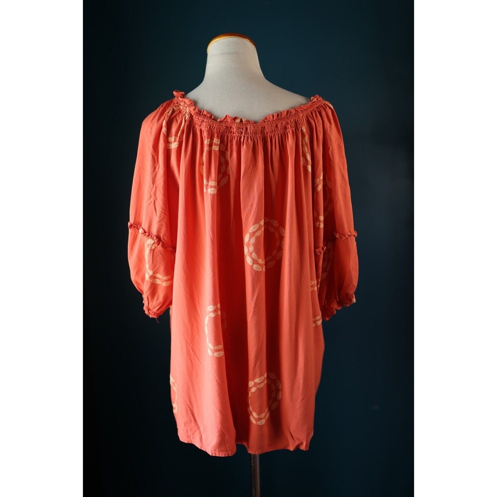 Millenium Short Sleeves Blouse Coral Peasant Off The Shoulder Tunic Boho 3X - Picture 5 of 9